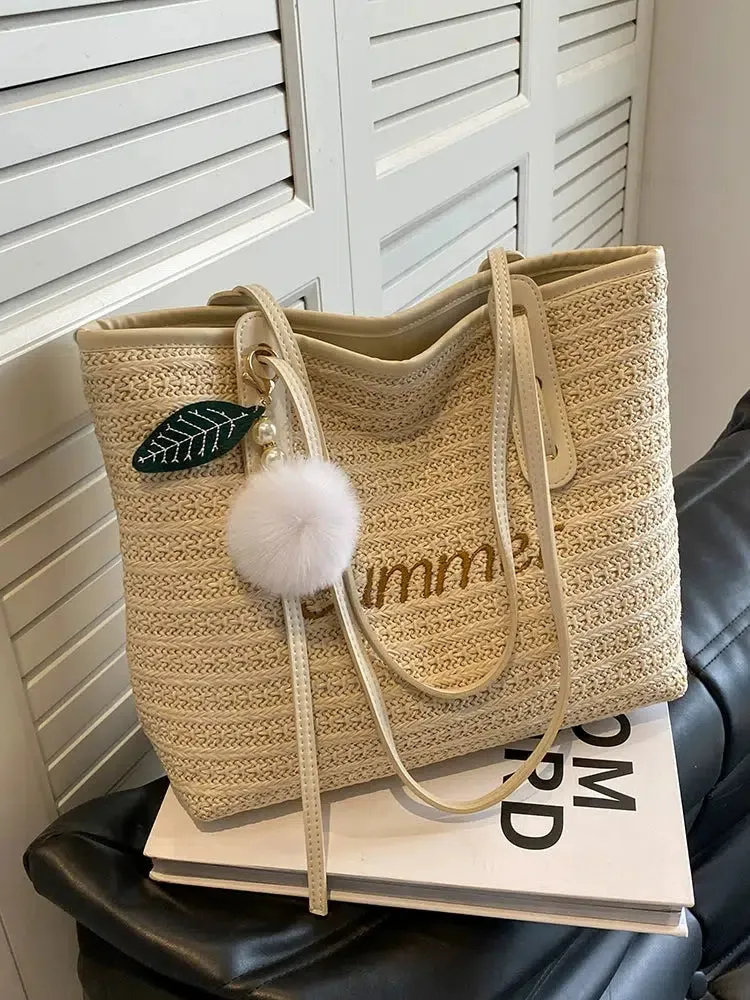 Woven Straw Bucket Shoulder Bag