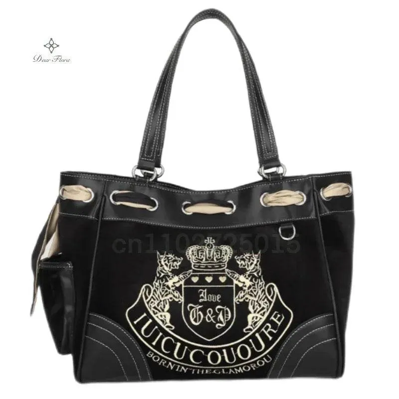 Y2K Women Vintage Retro Chic Embroidery Velvet Handbags Ladies Large-Capacity Tote Bag Girl Shopping Shoulder Bag women's Purses
