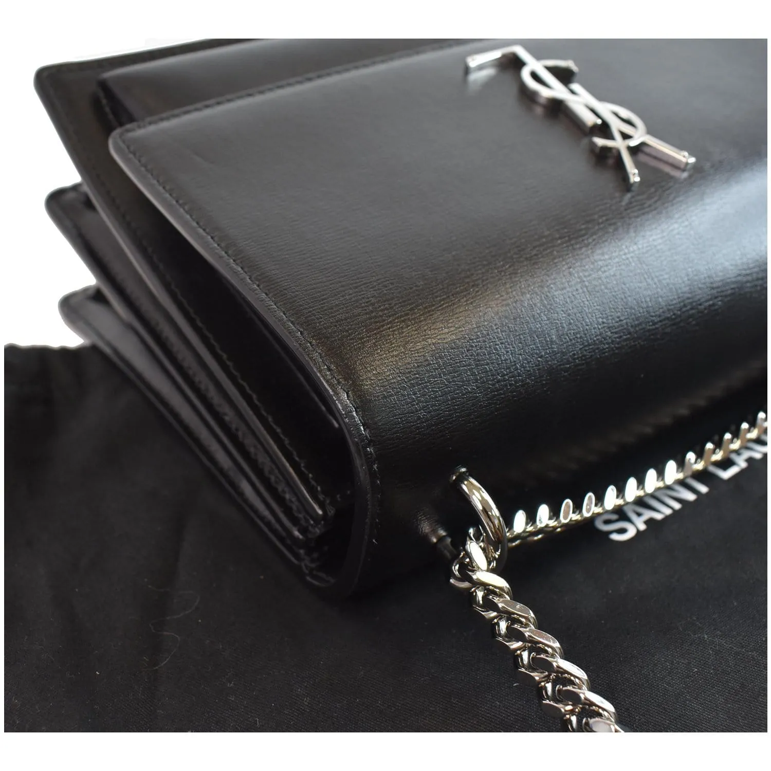 YVES SAINT LAURENT Monogram Sunset Medium Leather Shoulder Bag Black