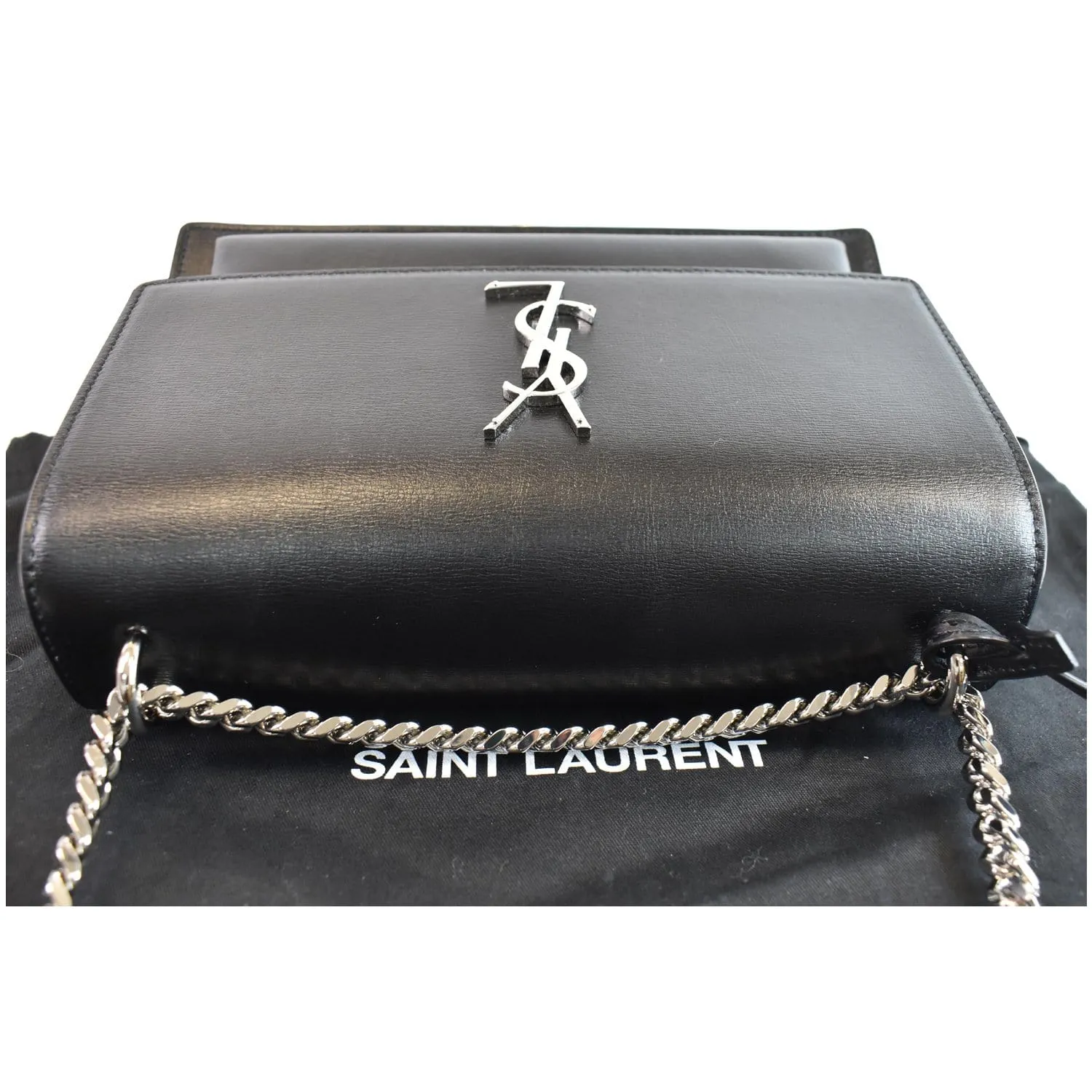 YVES SAINT LAURENT Monogram Sunset Medium Leather Shoulder Bag Black