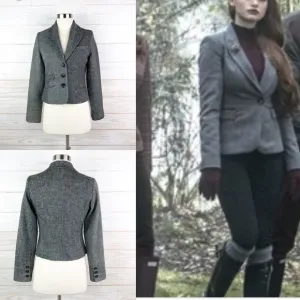 Zara Blazer Herringbone Jacket Career Gray Size XS